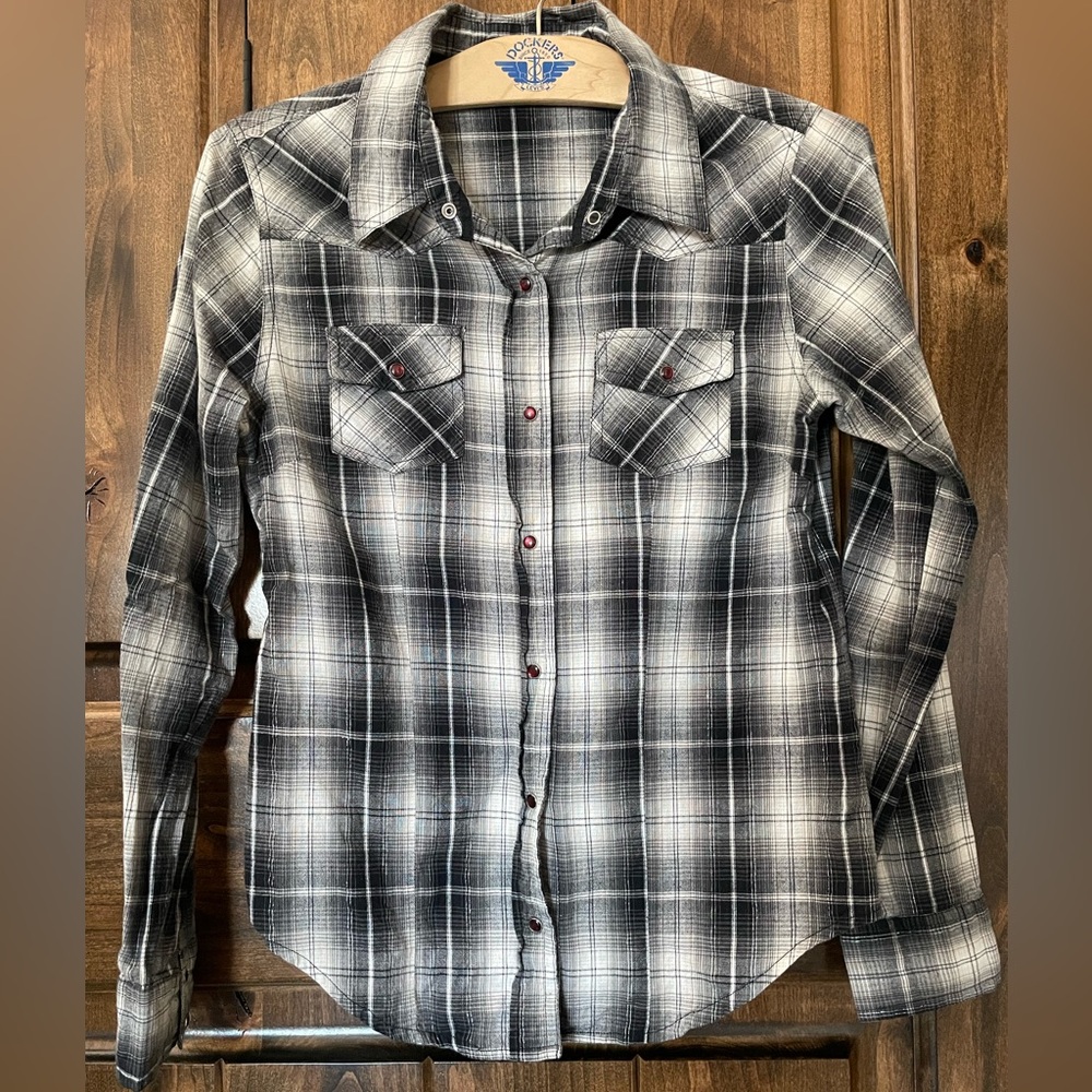 Cumberland Outfitters Western Gray Plaid Shirt